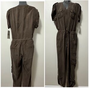 Bianca Nygard  Vintage-Inspired Brown Jumpsuit with Elastic Waist 100% Silk